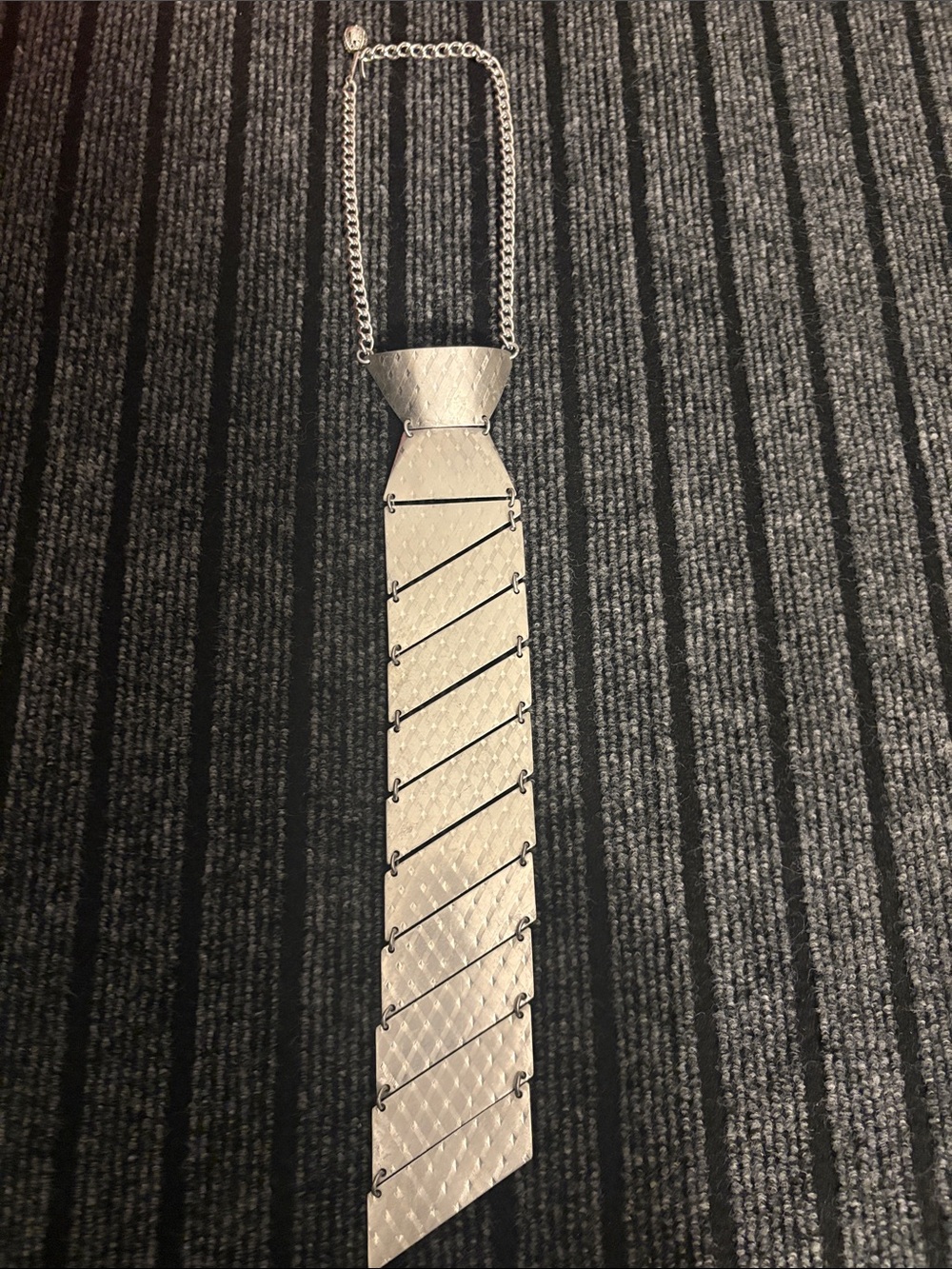 Wide Textured Silver Statement Necklace Tie